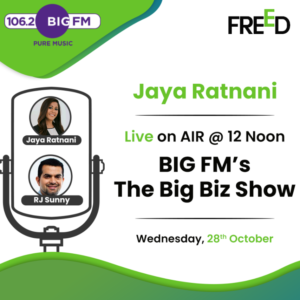 An exclusive interview of Jaya Ratnani, Managing Partner Freed Financial Services on 106.2 Big FM with RJ Sunny The Big Biz Show today @ 12 noon, where Jaya Ratnani shares her expert views on " How to Manage Home Loan debt in these challenging economic situations ". Tune in to Learn More!